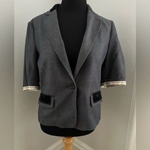 BCBG.  Blue/grey dress jacket with velvet collar